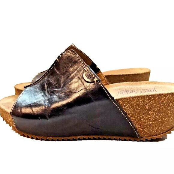 Josef Seibel Meike Platform Wedge Sandals Size 7.5 EU 38 Dark Blue Leather Slide - Picture 5 of 8